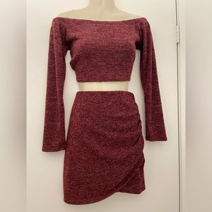 Burgundy sweater skirt set